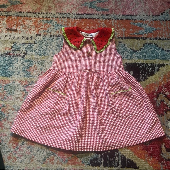 Vintage Gingham Dress with Watermelon Collar and Pockets size 4